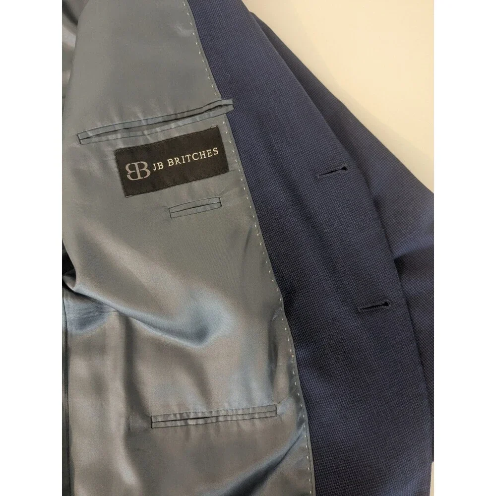 JB Britches Blazer Men’s 48R Logan Blue Suit‎ Jacket Wool Blend